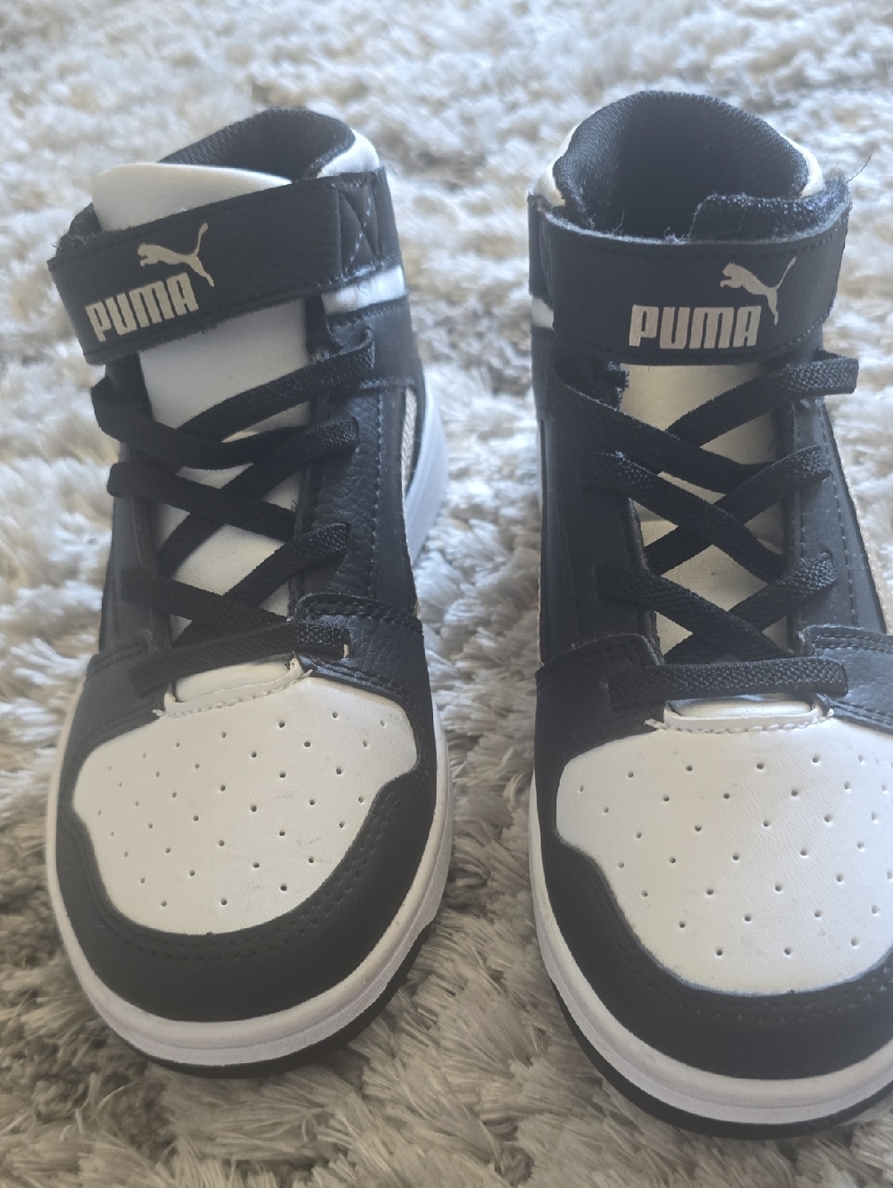 Puma Kids Black and White High-Top Sneakers with Strap